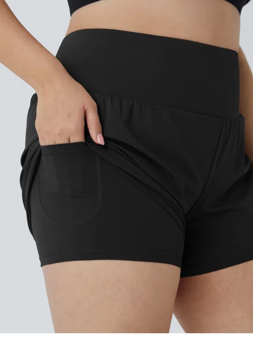 HALARA Black High-Waist Athletic Shorts with Hidden Side Pockets - Picture 2 of 5